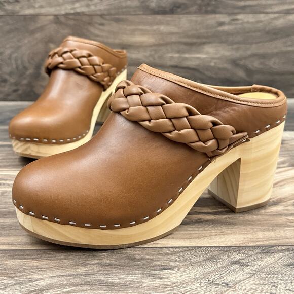 NIB Dolce Vita 8.5 Hila Braided Block Heel Leather Mule Clogs Saddle - Picture 4 of 13